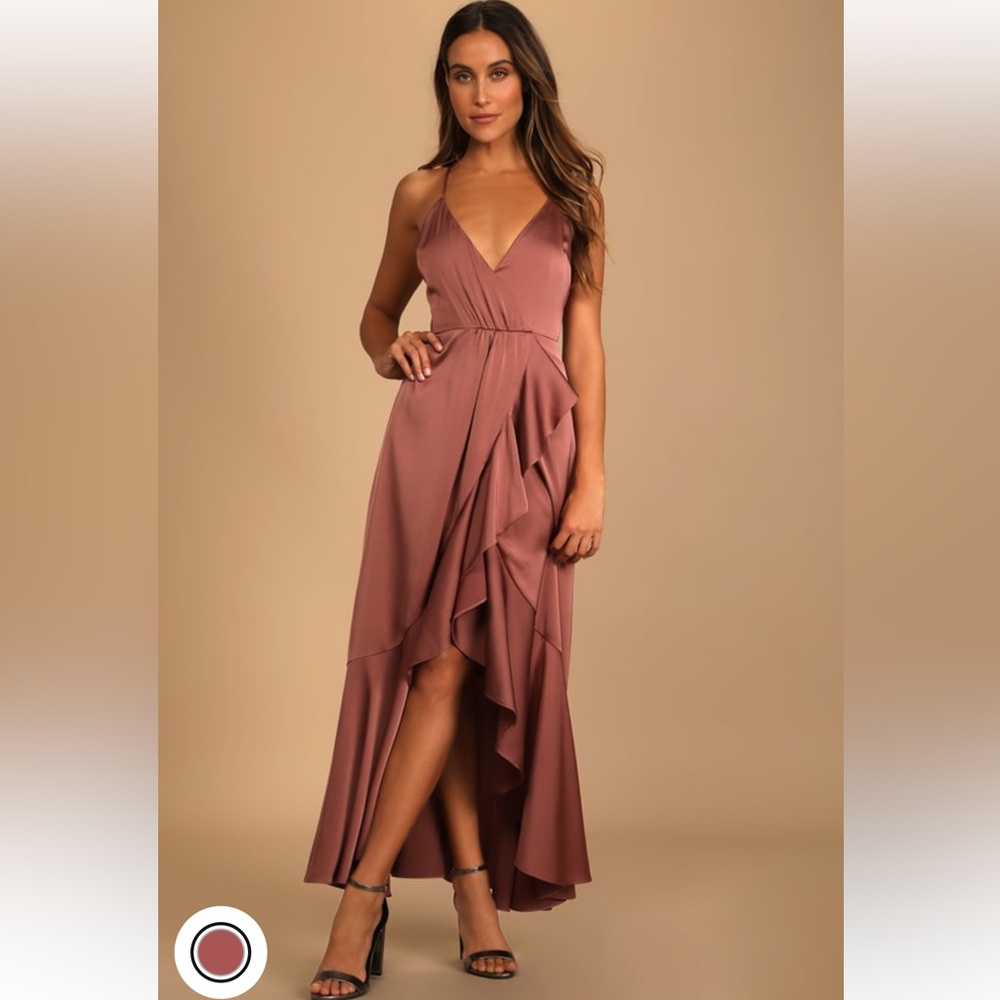 Lulu’s Enchanted Moments Mauve Pink Satin Ruffled High-Low Dress Size XL